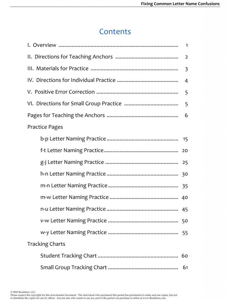 Fixing Confusing Letters Table of Contents