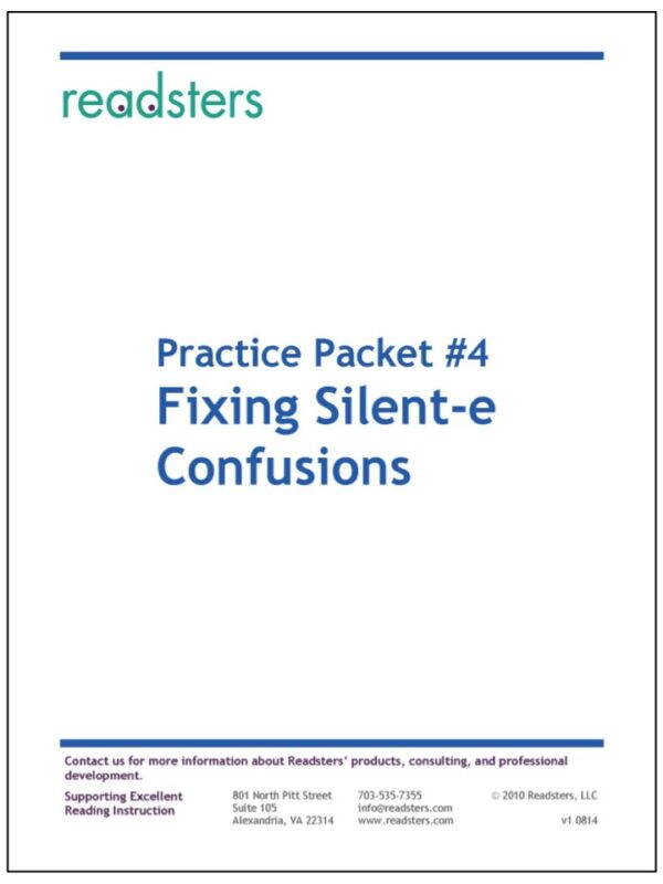 Downloadable Practice Packet #4 - Fixing Silent-e Confusions