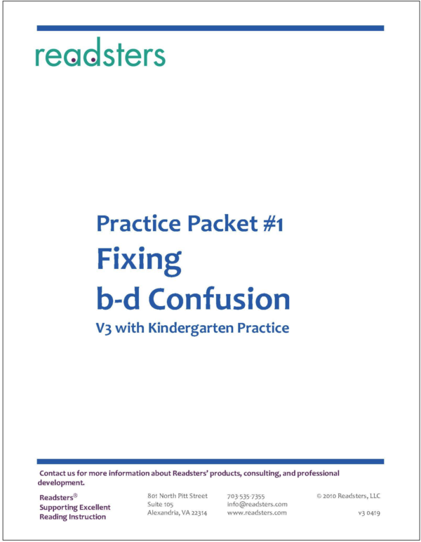Downloadable Practice Packet #1 - Fixing b-d Confusions, v3 with Kindergarten Practice